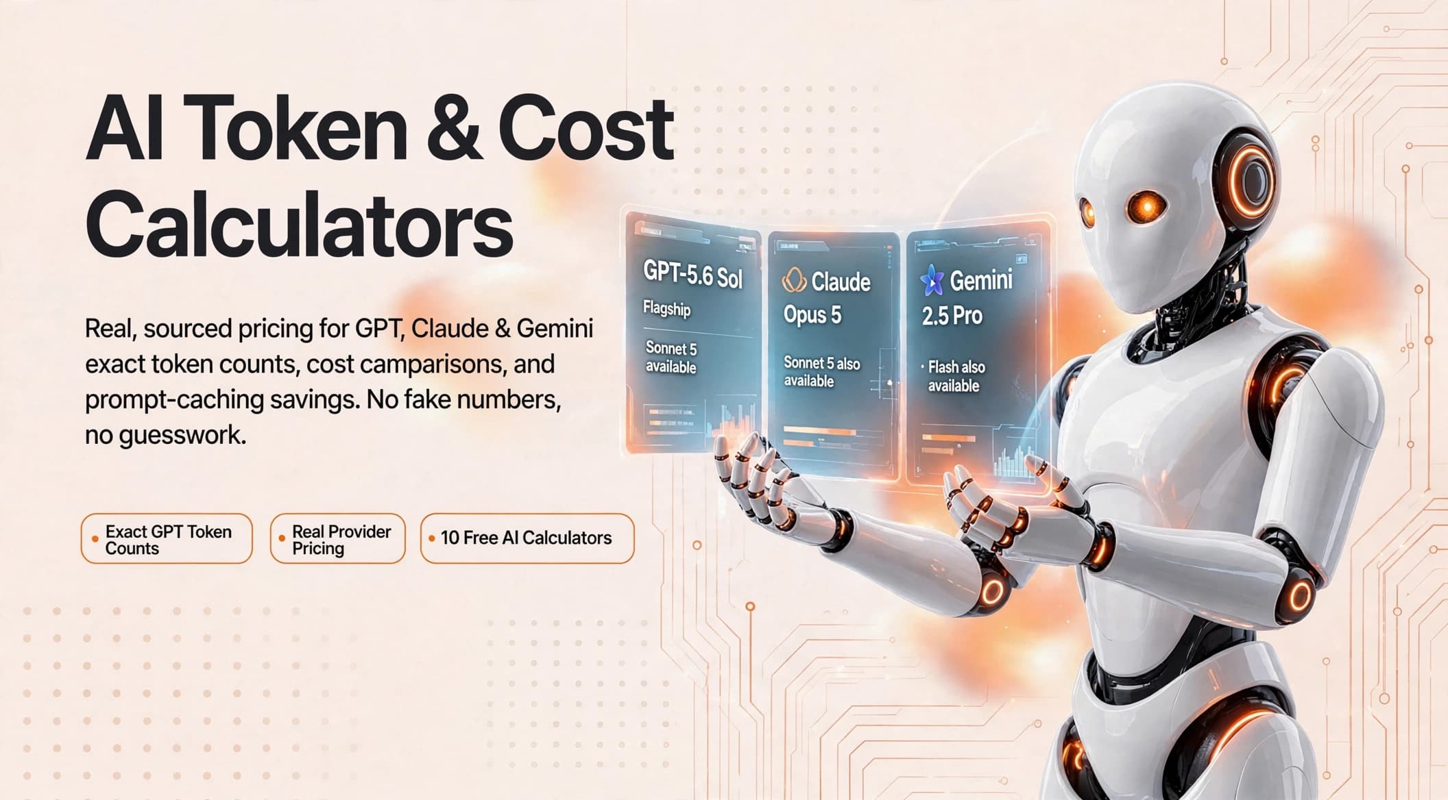 AI Token & Cost Calculators — real, sourced pricing for GPT, Claude & Gemini